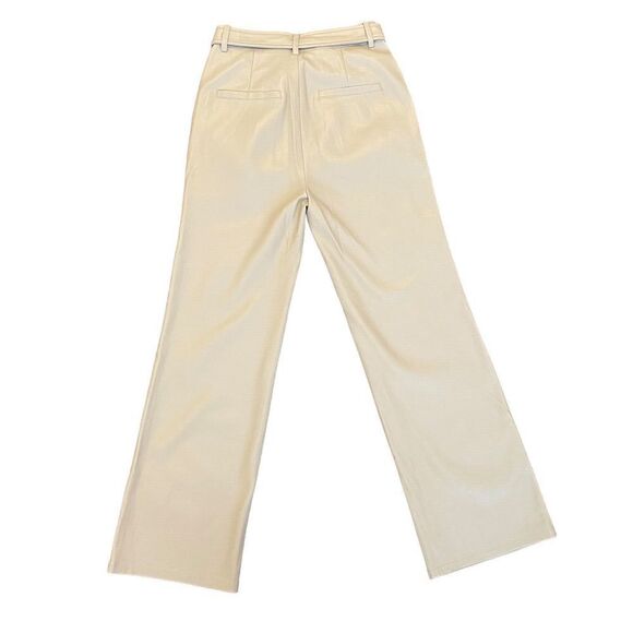 Avec Les Filles Faux Leather High Rise Belted Cream Pants Size Small - Picture 7 of 14